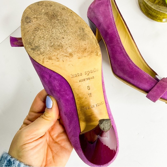 VINTAGE Kate Spade Purple Leather Button Heels - In Great Condition Size 6 W - Picture 5 of 9